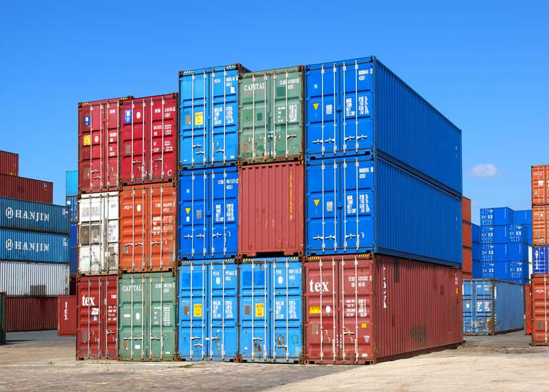 Shipping containers in a storage yard